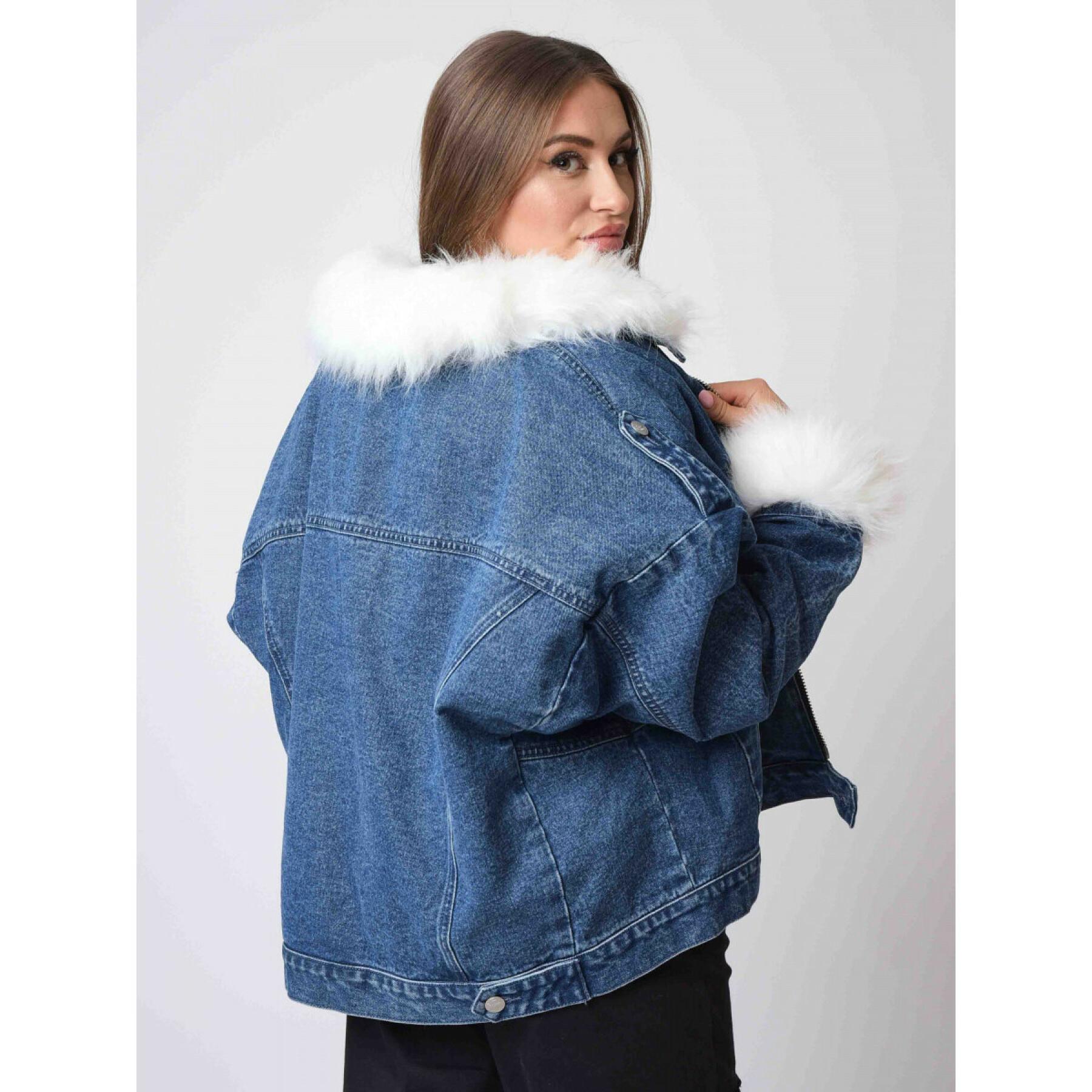 Denim jacket with fur effect on sleeves and collar Project X Paris
